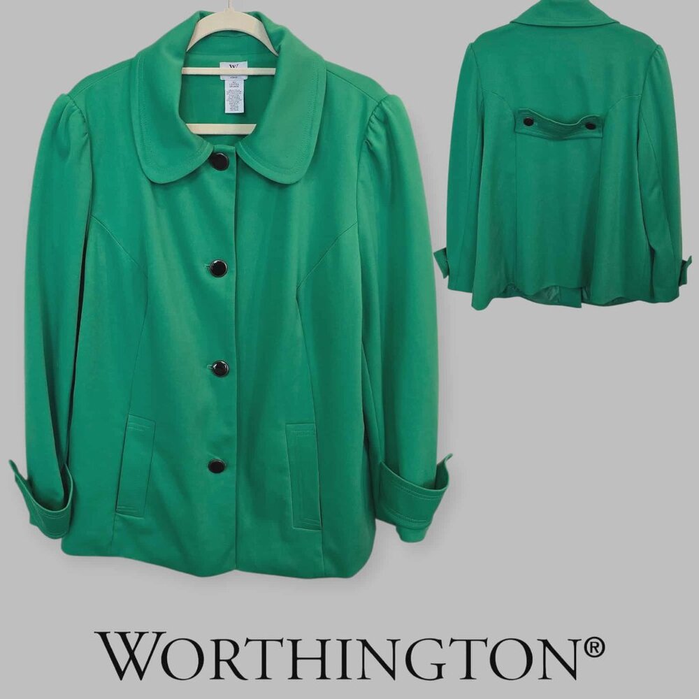 Worthington Green Swing Coat  Jacket Collared Neckline   Womens Plus 1X